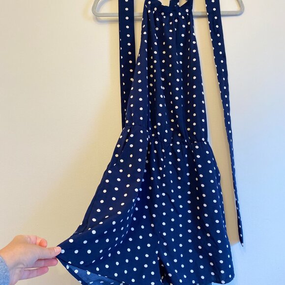 Navy Blue Polka Dot Halter Romper – Size S - Picture 2 of 3
